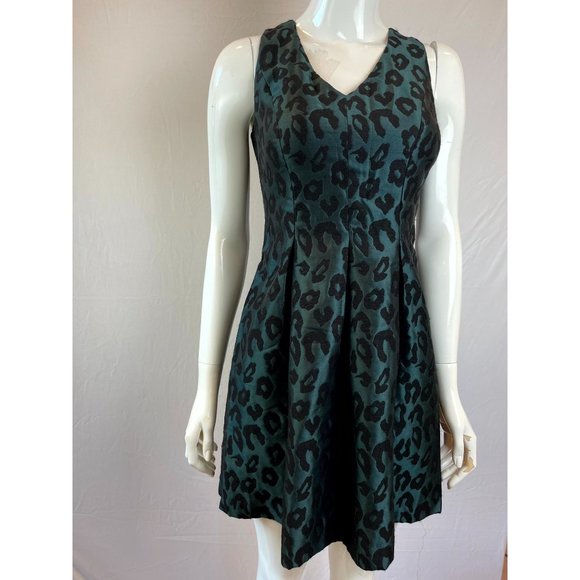 Ann Taylor Loft Women's Mini Dress Fit & Flare Leopard Print Black Green Size 0P - Picture 3 of 10